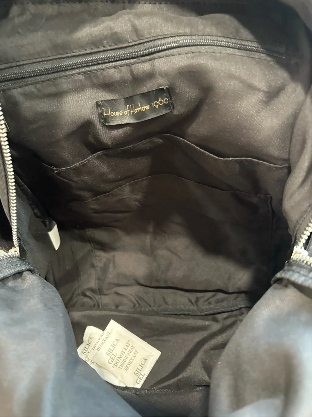 NWT House of Harlow nylon backpack in a classic black w/ silver-tone hardware